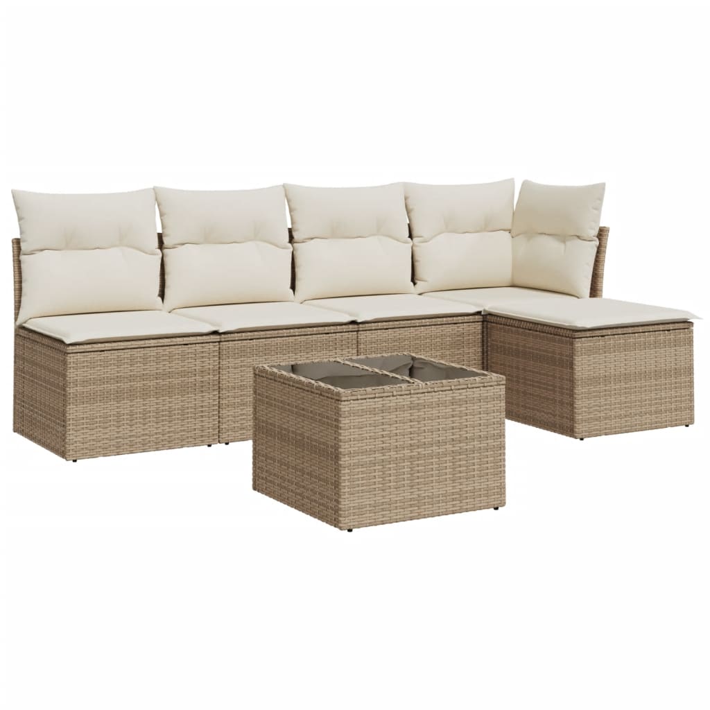 Set Divano da Giardino 6 pz con Cuscini Beige in Polyrattan - immagine 2