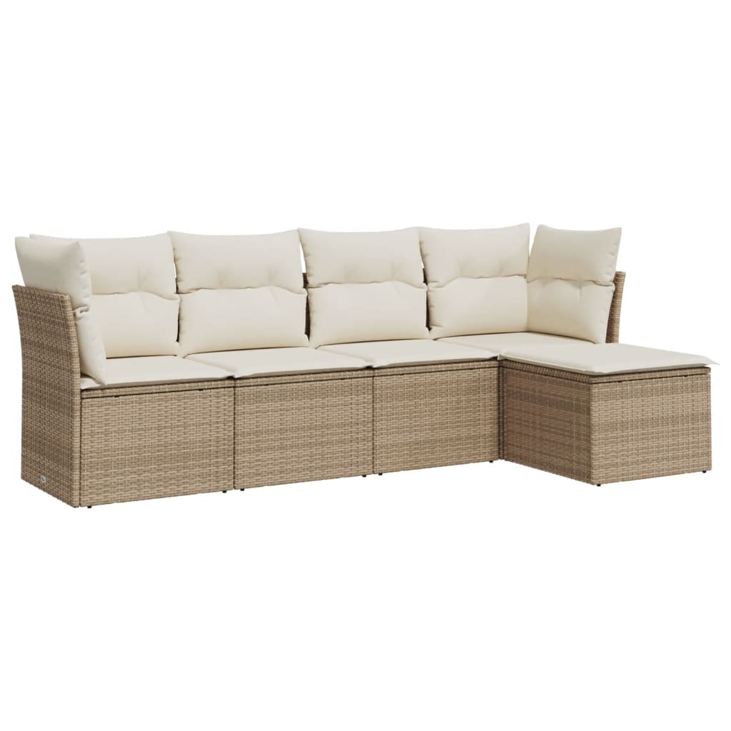 Set Divano da Giardino 5 pz con Cuscini Beige in Polyrattan - immagine 2