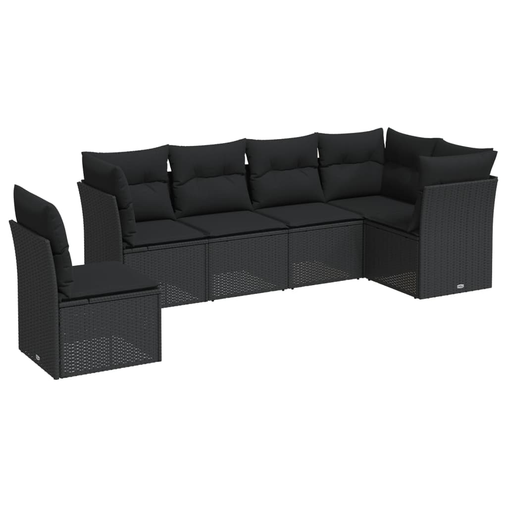 Set Divano da Giardino 6 pz con Cuscini Nero in Polyrattan - immagine 2