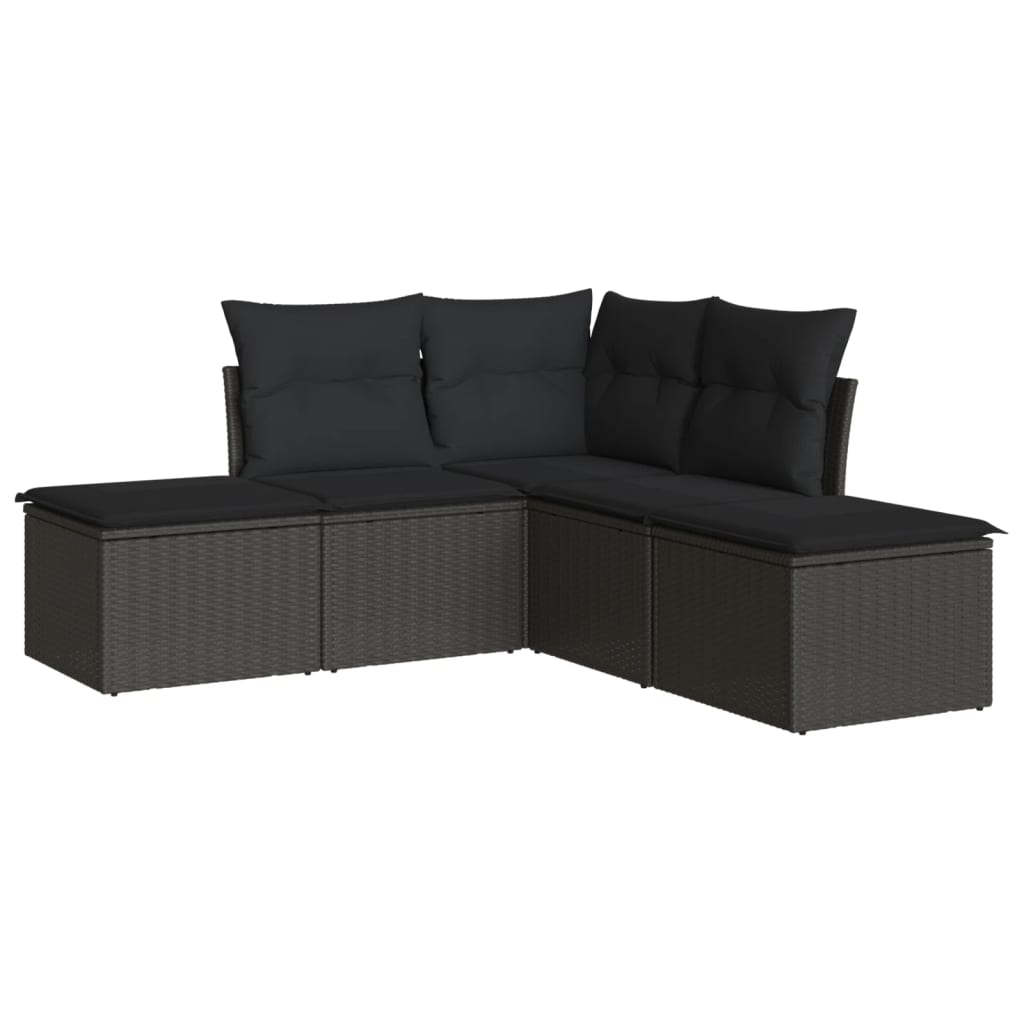 Set Divani da Giardino 5 pz con Cuscini in Polyrattan Nero - immagine 2