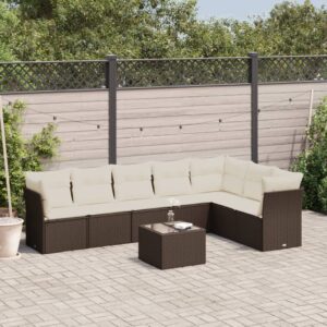 Set Divani da Giardino 8 pz con Cuscini Marrone in Polyrattan