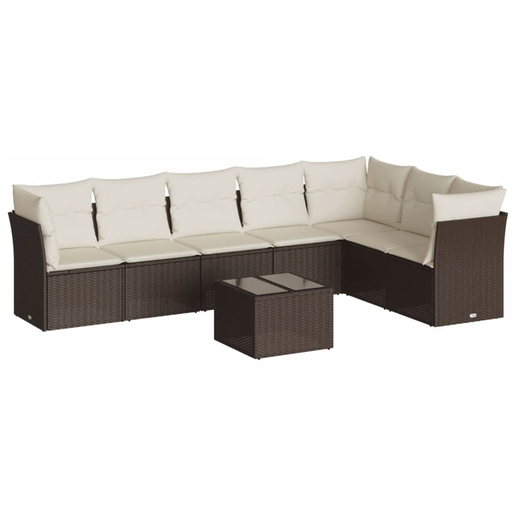 Set Divani da Giardino 8 pz con Cuscini Marrone in Polyrattan - immagine 2
