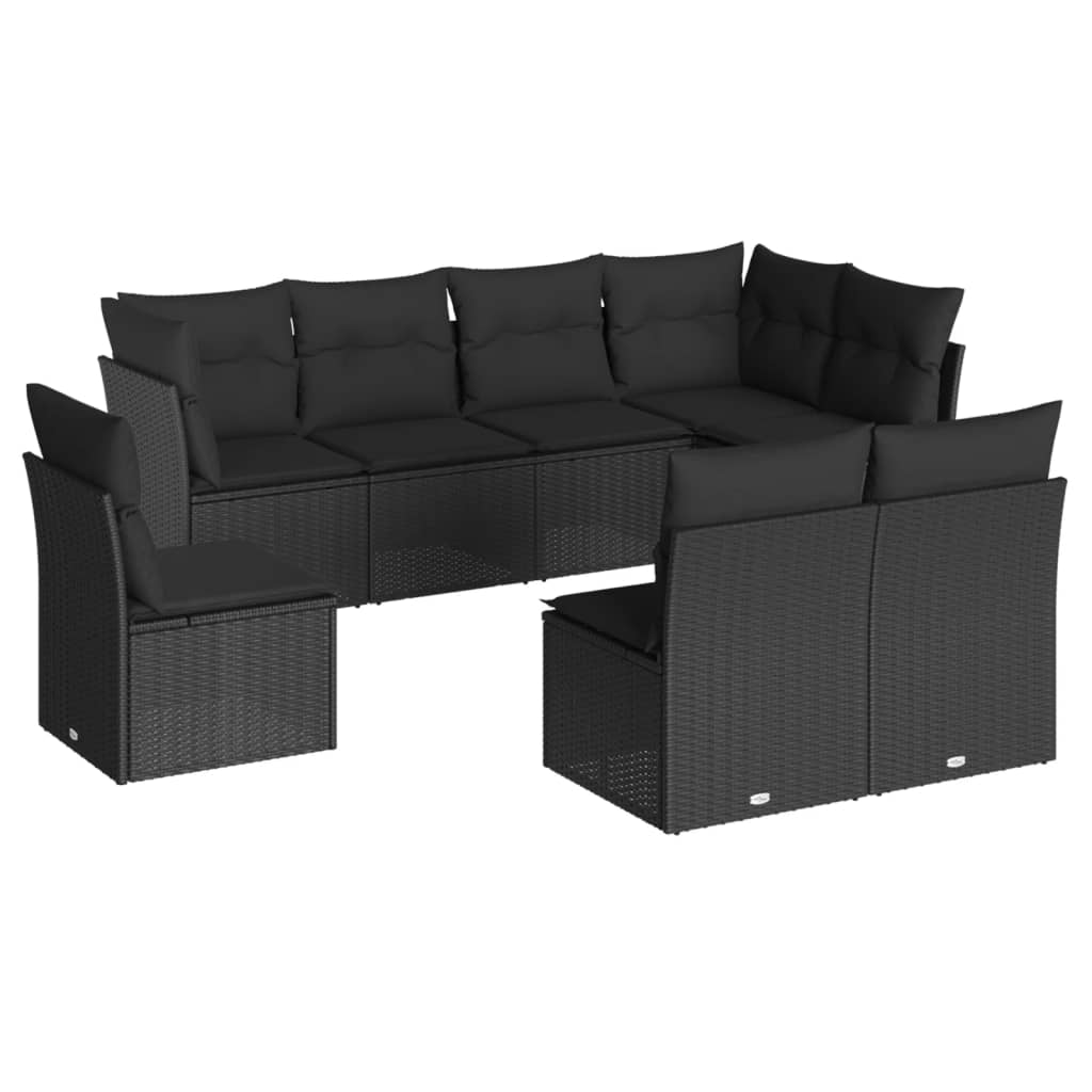 Set Divani da Giardino con Cuscini 8 pz Nero in Polyrattan - immagine 2