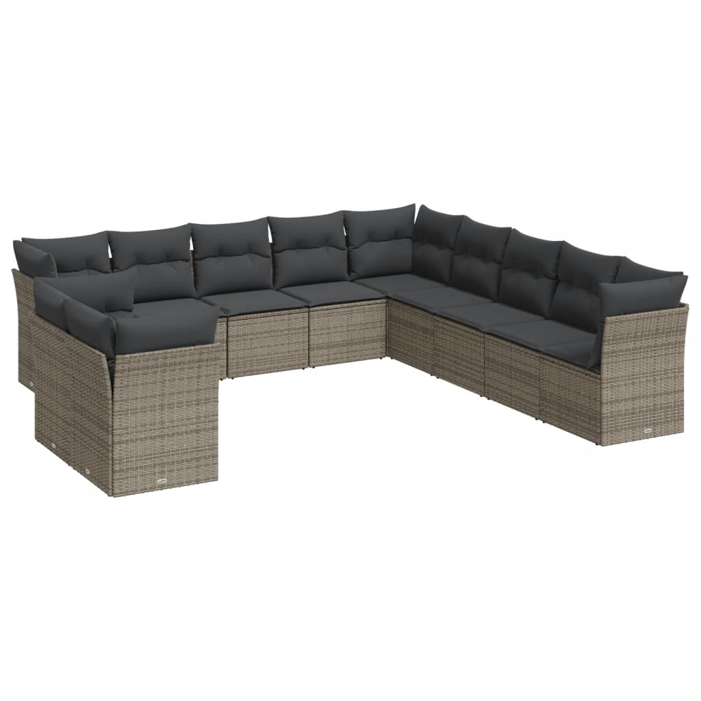 Set Divani da Giardino 11 pz con Cuscini in Polyrattan Grigio - immagine 2