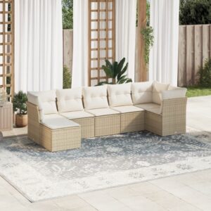 Set Divani da Giardino 7 pz con Cuscini Beige in Polyrattan