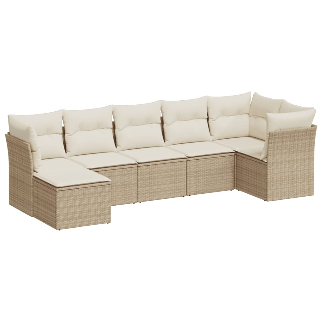 Set Divani da Giardino 7 pz con Cuscini Beige in Polyrattan - immagine 2