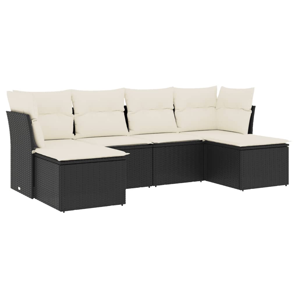Set Divano da Giardino 6 pz con Cuscini Nero in Polyrattan - immagine 2