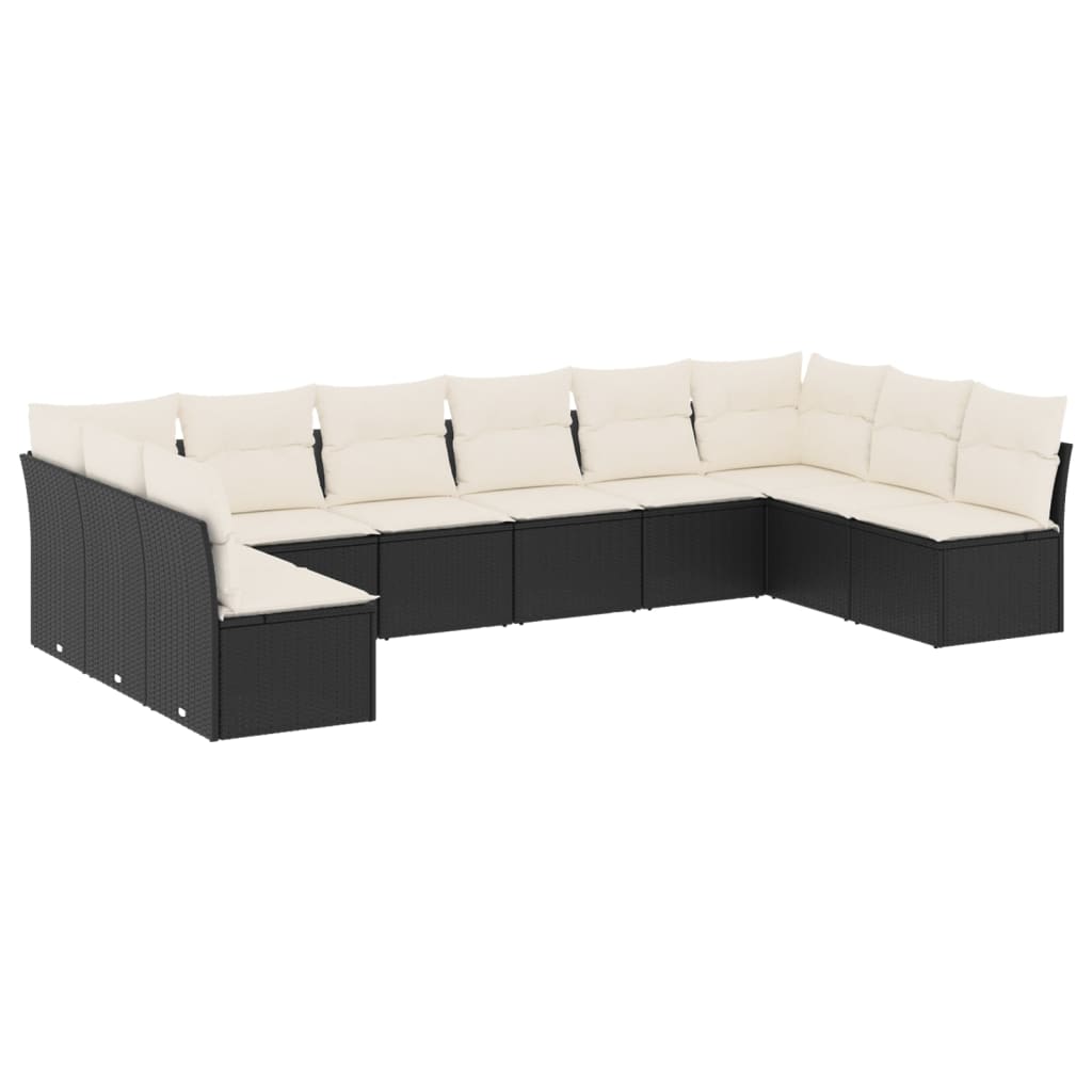 Set Divani da Giardino 10pz con Cuscini in Polyrattan Nero - immagine 2