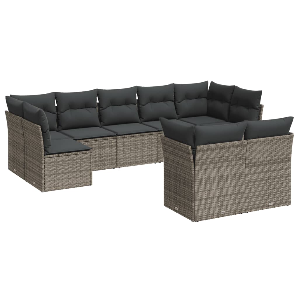 Set Divani da Giardino 9 pz con Cuscini Nero in Polyrattan - immagine 2