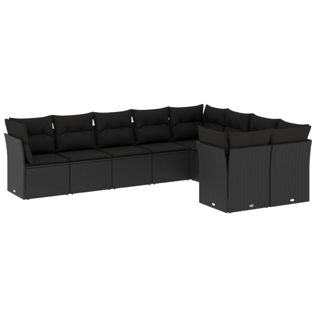 Set Divani da Giardino 9 pz con Cuscini Nero in Polyrattan - immagine 2