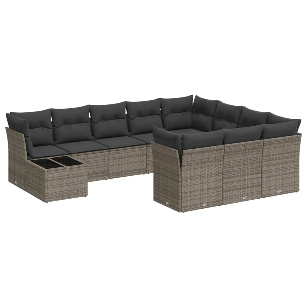 Set Divani da Giardino 11 pz con Cuscini in Polyrattan Grigio - immagine 2
