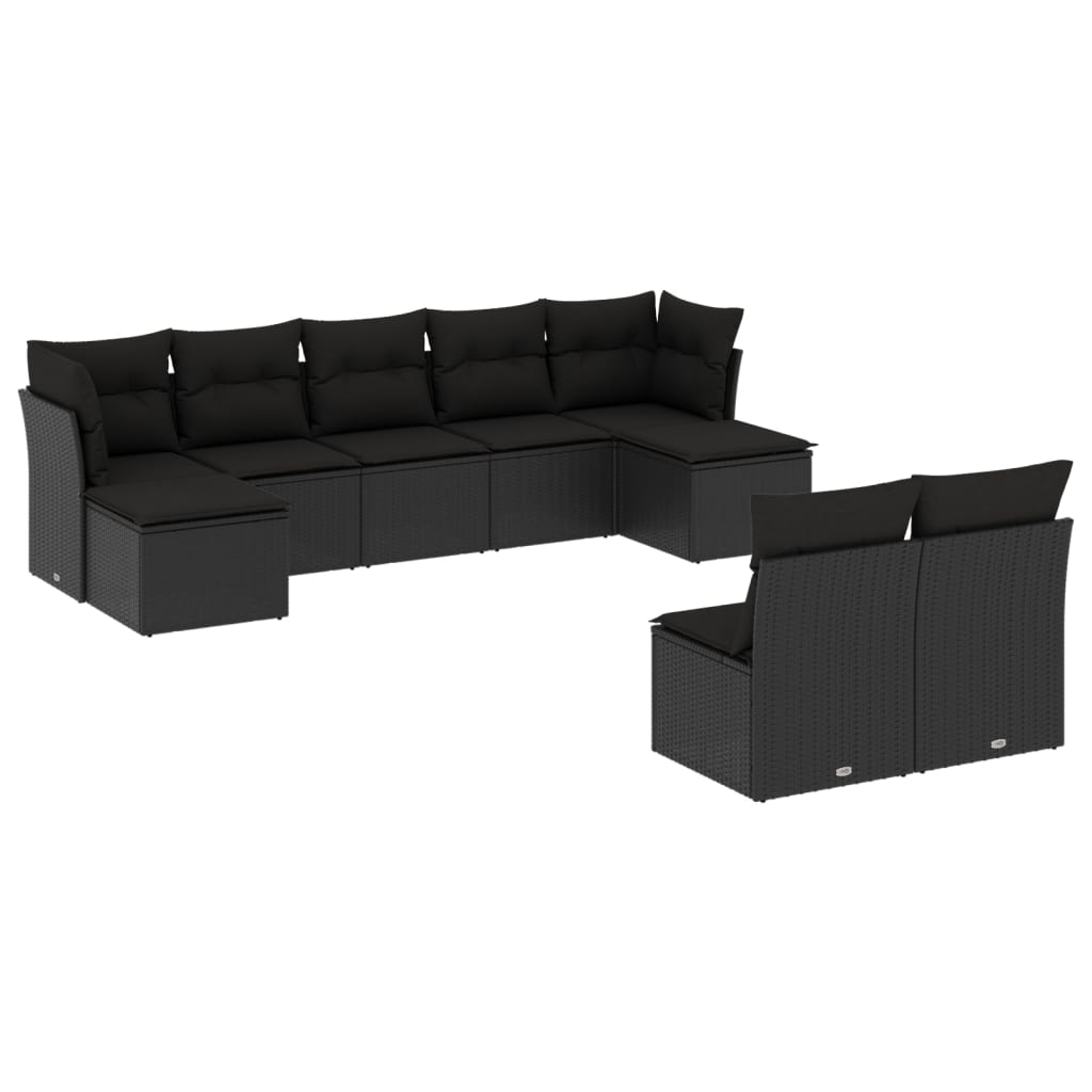 Set Divani da Giardino 9 pz con Cuscini Nero in Polyrattan - immagine 2