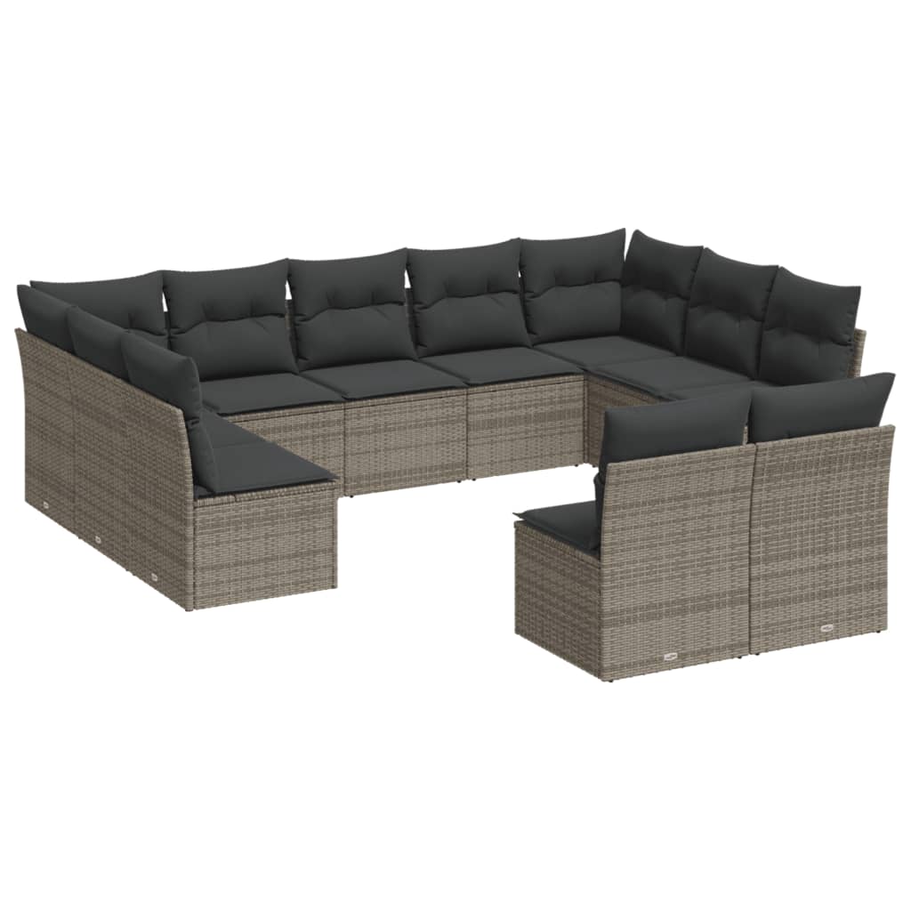 Set Divani da Giardino 11 pz con Cuscini in Polyrattan Grigio - immagine 2