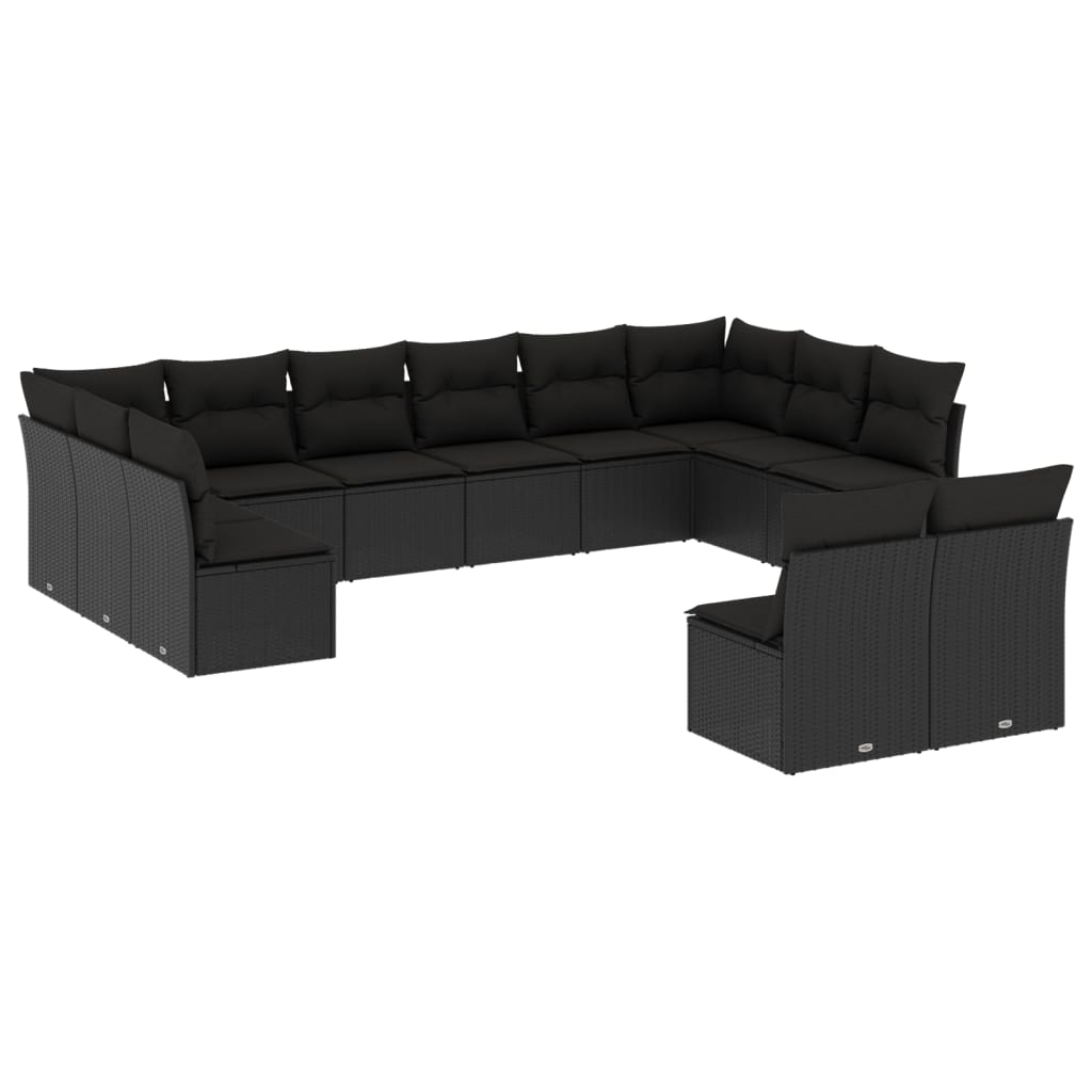 Set Divani da Giardino 12 pz con Cuscini Nero in Polyrattan - immagine 2