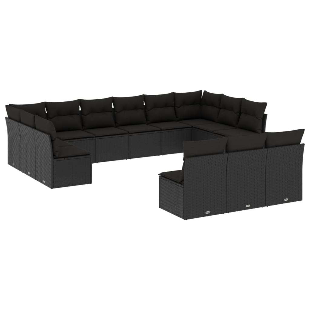 Set Divani da Giardino 13pz con Cuscini Nero in Polyrattan - immagine 2