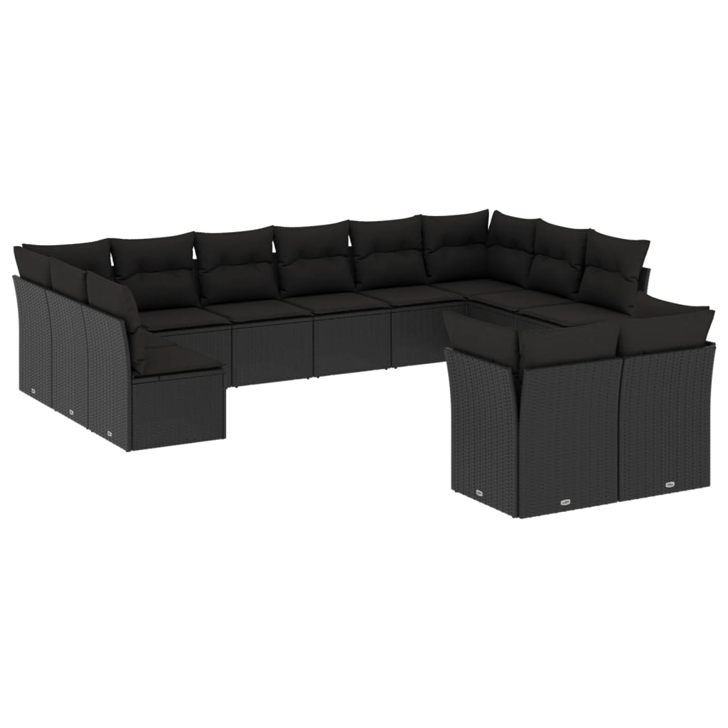 Set Divani da Giardino 12 pz con Cuscini Nero in Polyrattan - immagine 2