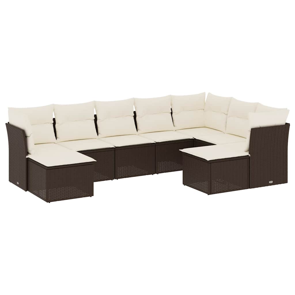Set Divani da Giardino 9pz con Cuscini Marrone in Polyrattan - immagine 2