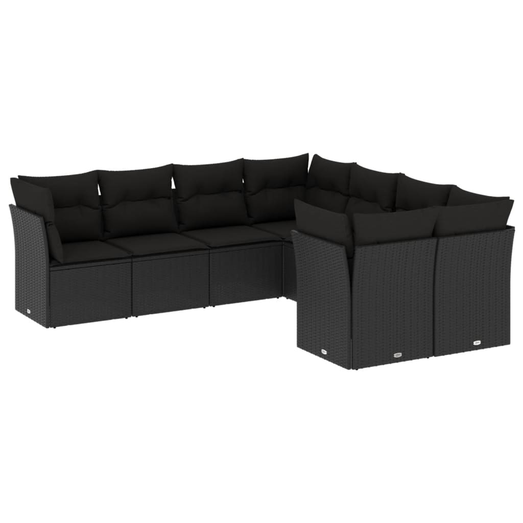 Set Divani da Giardino con Cuscini 8 pz Nero in Polyrattan - immagine 2