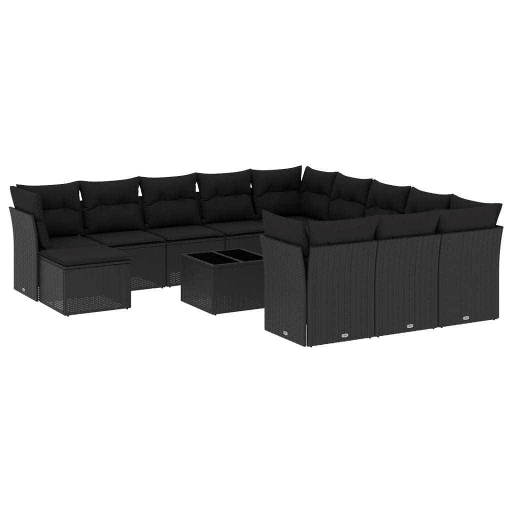 Set Divani da Giardino 13pz con Cuscini Nero in Polyrattan - immagine 2