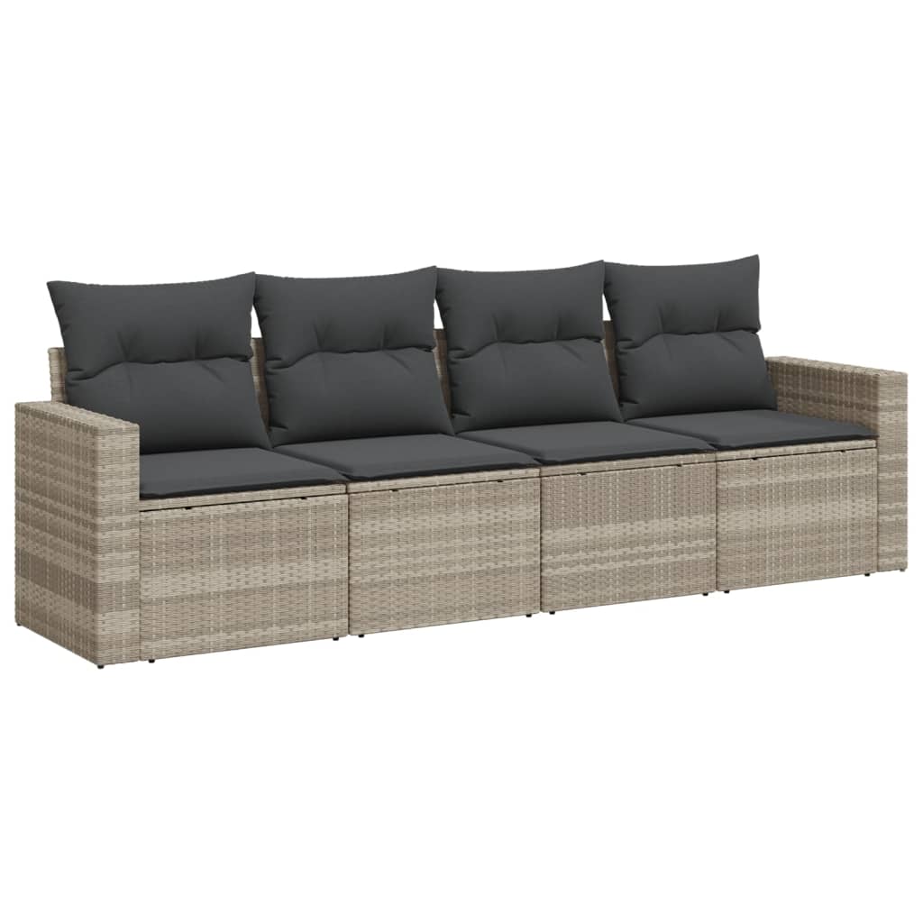 Set Divano da Giardino 4pz con Cuscini Grigio Chiaro Polyrattan - immagine 2