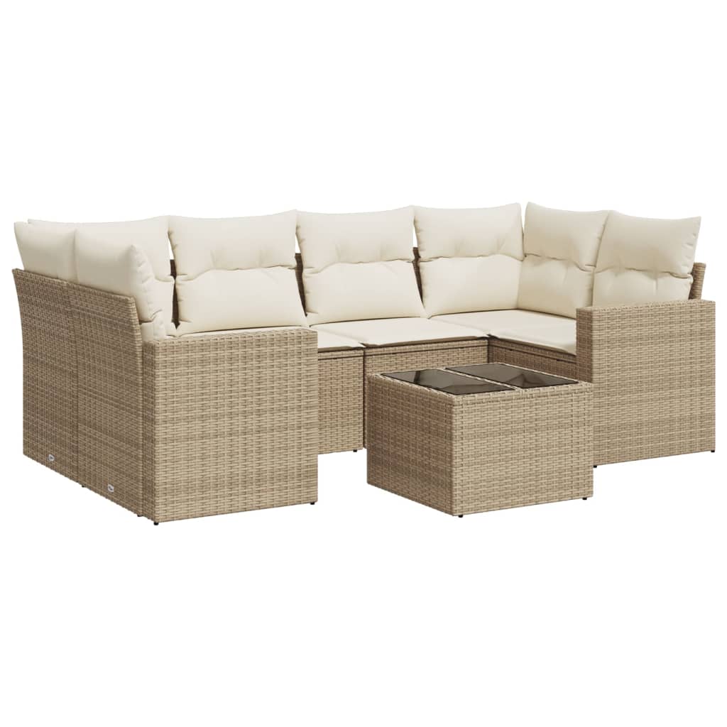 Set Divani da Giardino 7 pz con Cuscini Beige in Polyrattan - immagine 2