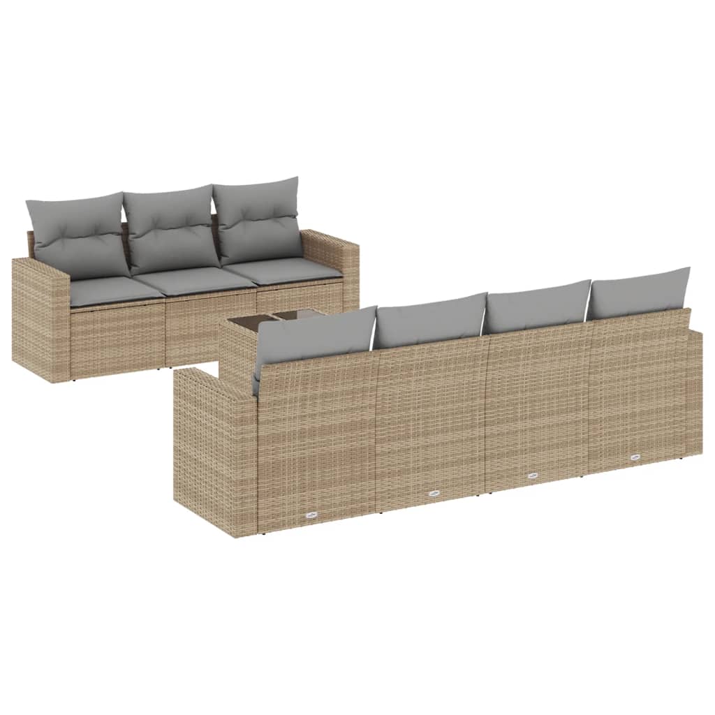 Set Divano da Giardino 8 pz con Cuscini Beige in Polyrattan - immagine 2
