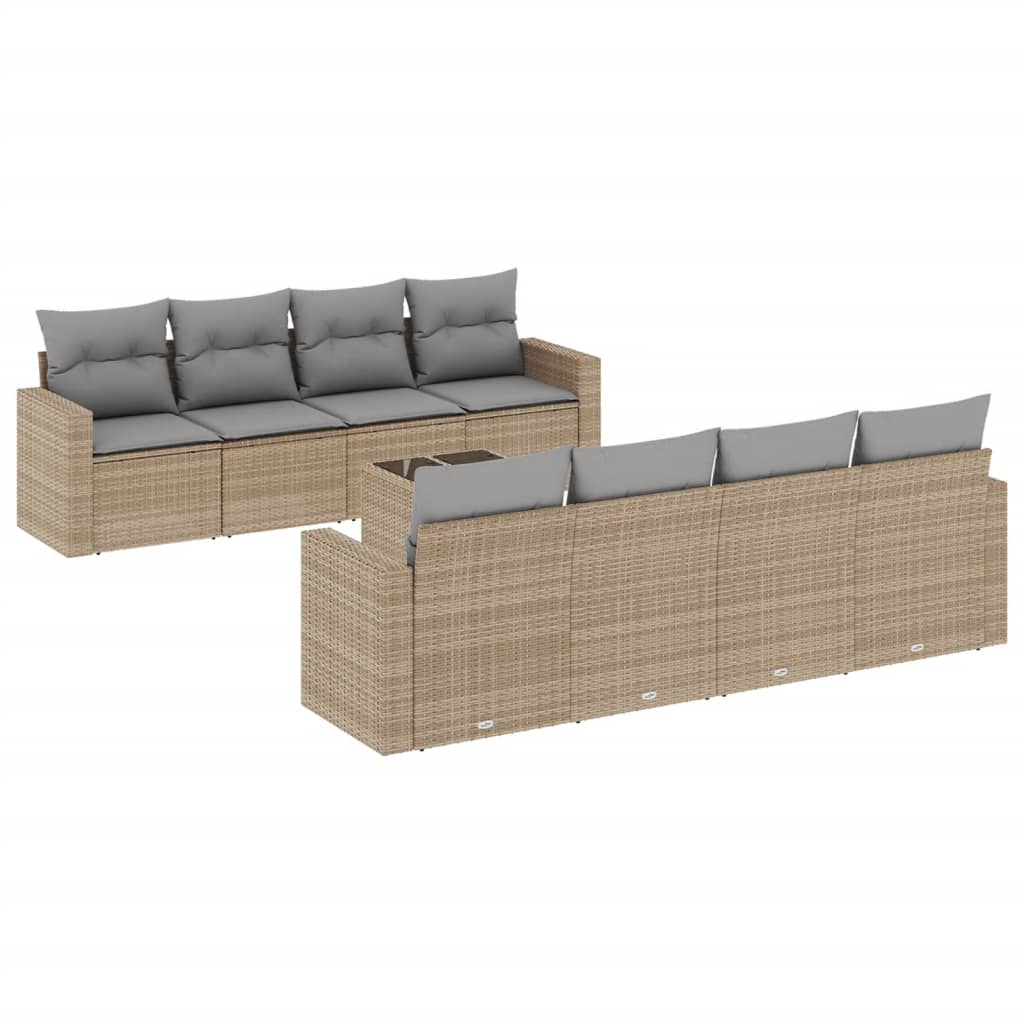 Set Divano da Giardino 9 pz con Cuscini Beige in Polyrattan - immagine 2