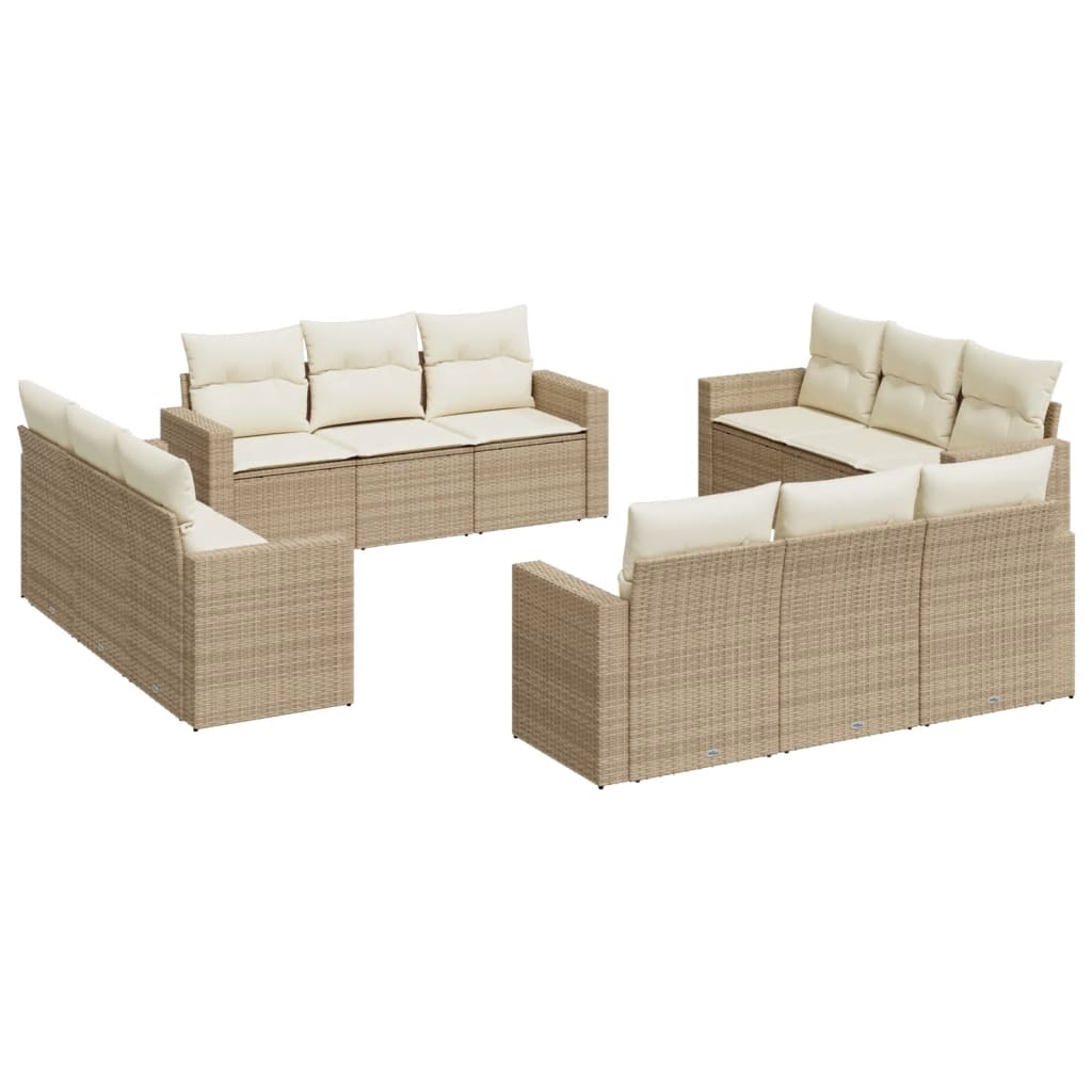 Set Divani da Giardino 12 pz con Cuscini Beige in Polyrattan - immagine 2