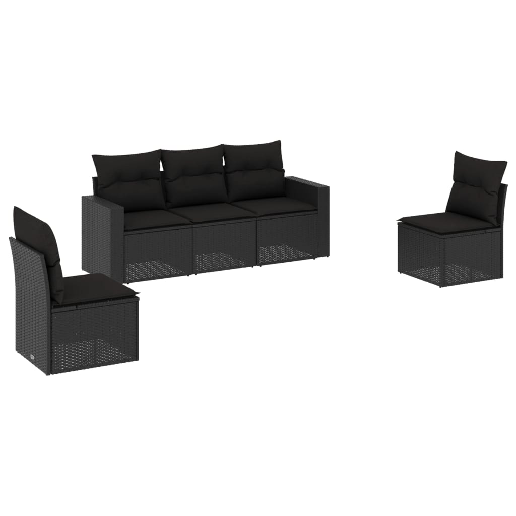 Set Divani da Giardino 5 pz con Cuscini in Polyrattan Nero - immagine 2