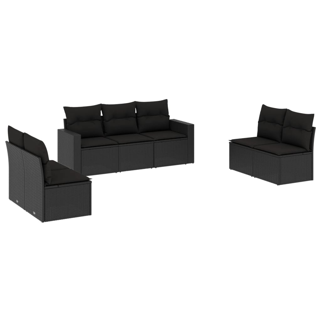 Set Divani da Giardino con Cuscini 7pz Nero Polyrattan - immagine 2