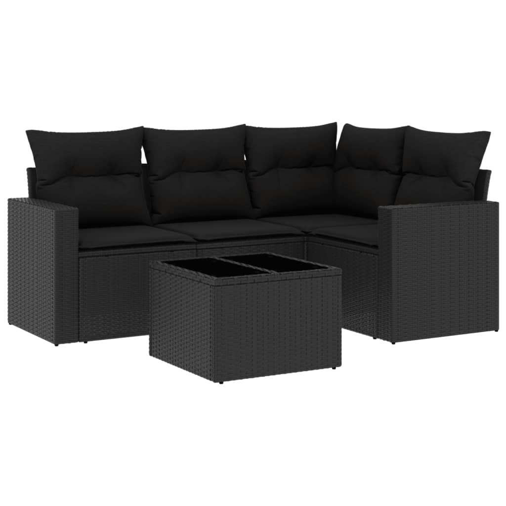 Set Divani da Giardino 5 pz con Cuscini in Polyrattan Nero - immagine 2