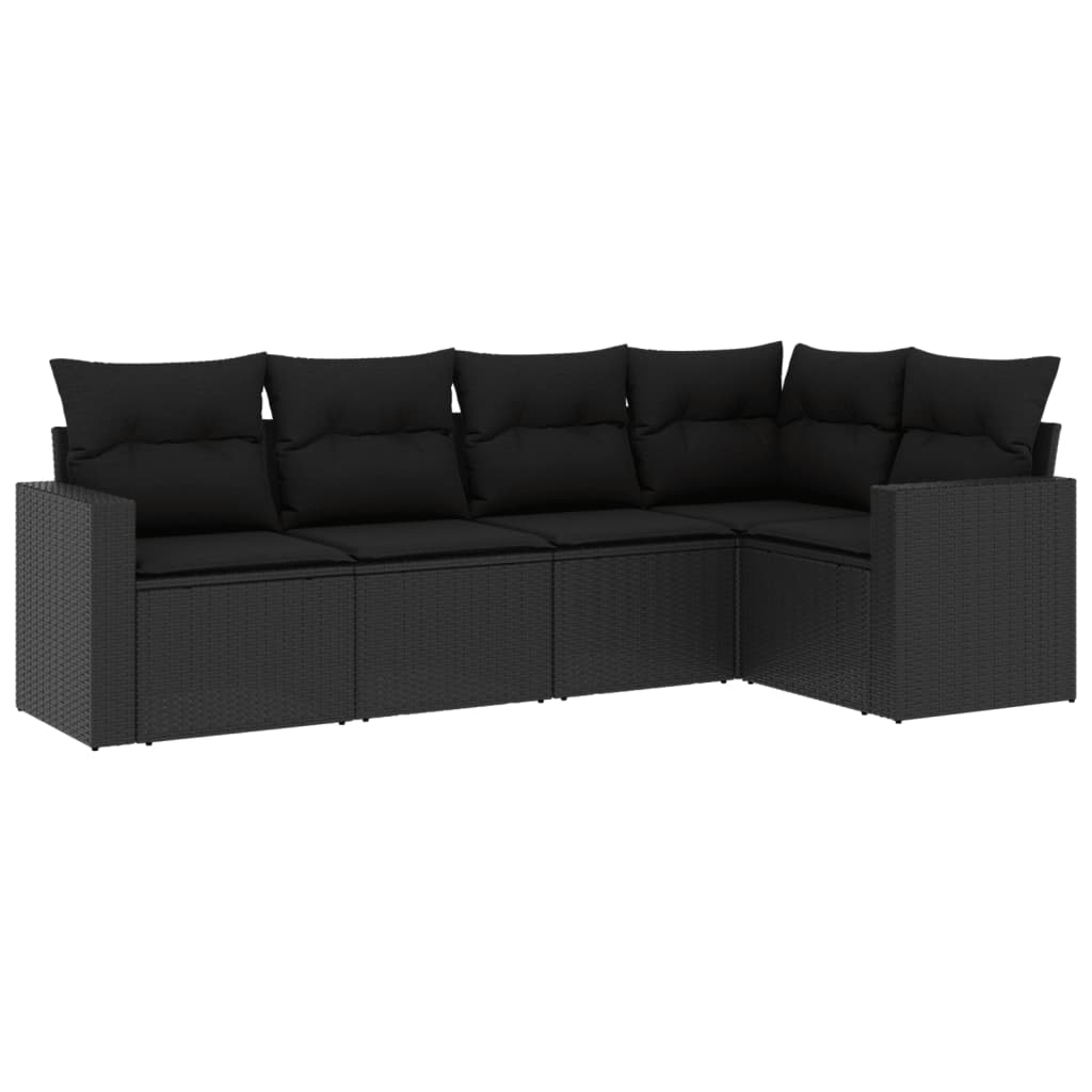 Set Divani da Giardino 5 pz con Cuscini in Polyrattan Nero - immagine 2