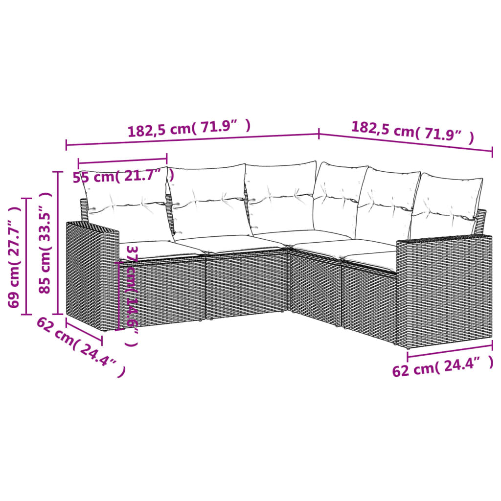 Set Divano da Giardino 6 pz con Cuscini Grigio in Polyrattan - immagine 6