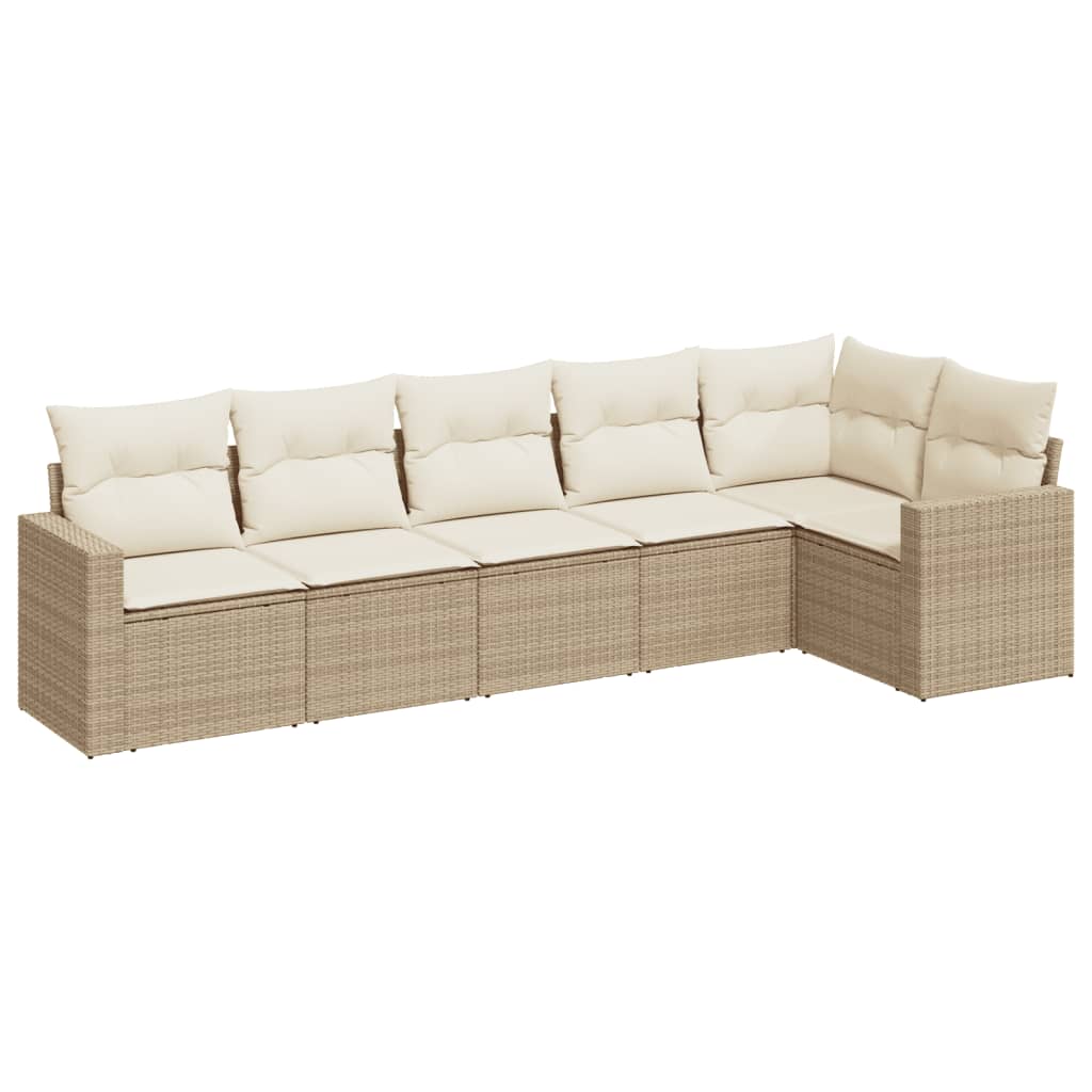 Set Divano da Giardino 6 pz con Cuscini Beige in Polyrattan - immagine 2