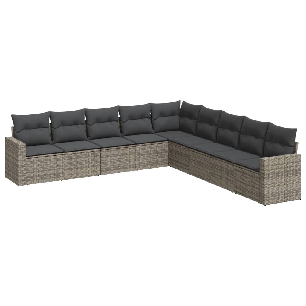 Set Divano da Giardino 9 pz con Cuscini Grigio in Polyrattan - immagine 2
