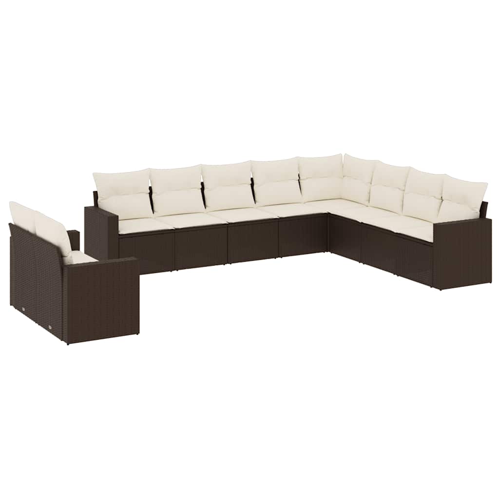 Set Divani da Giardino 10pz con Cuscini in Polyrattan Marrone - immagine 2