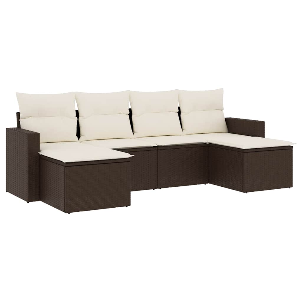 Set Divano da Giardino 6 pz con Cuscini Marrone in Polyrattan - immagine 2