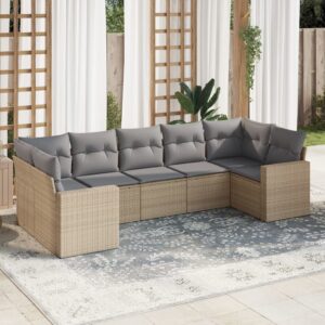 Set Divani da Giardino 7 pz con Cuscini Beige in Polyrattan