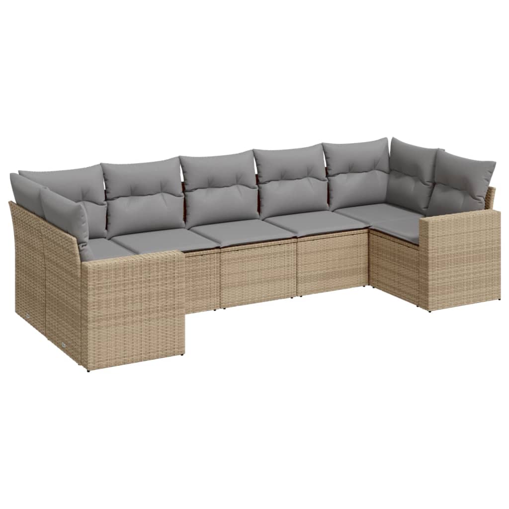 Set Divani da Giardino 7 pz con Cuscini Beige in Polyrattan - immagine 2