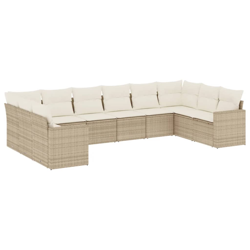 Set Divani da Giardino 11 pz con Cuscini Beige in Polyrattan - immagine 2