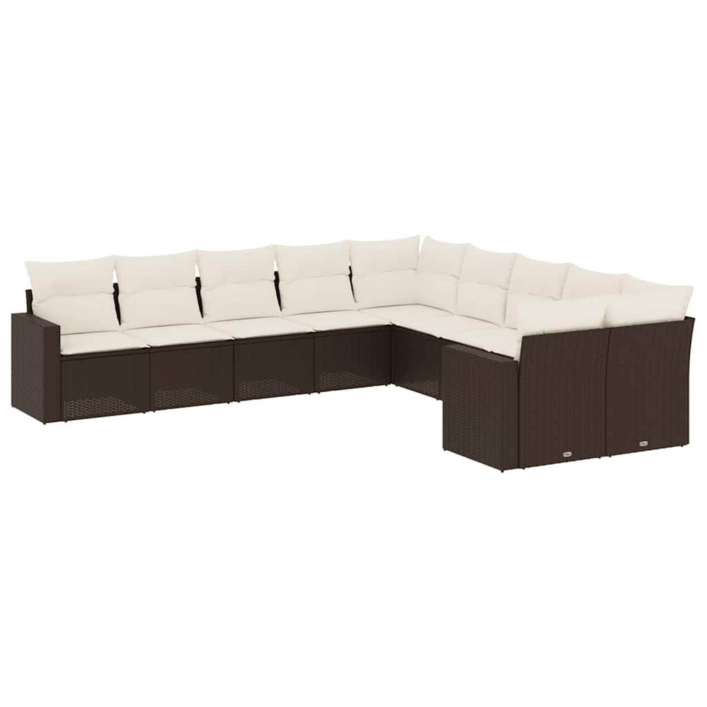 Set Divani da Giardino 10pz con Cuscini in Polyrattan Marrone - immagine 2