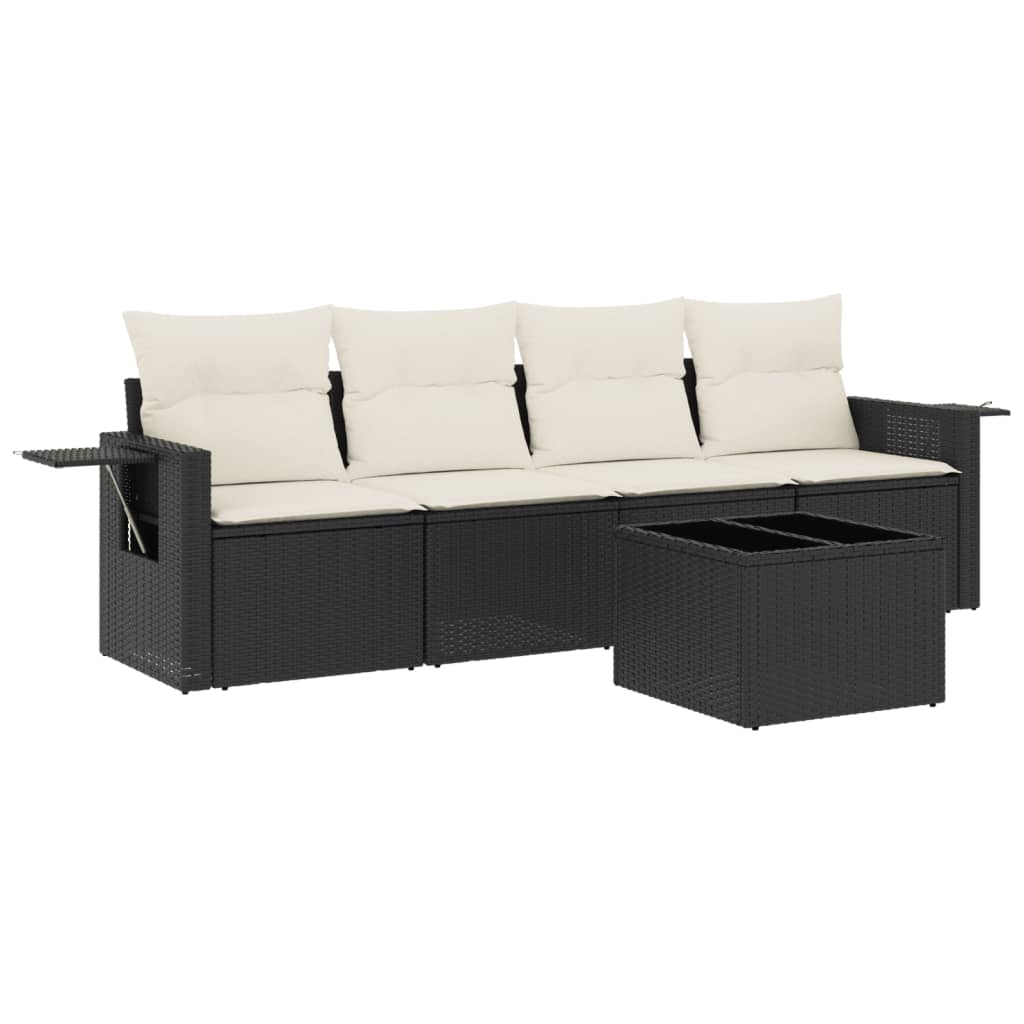 Set Divani da Giardino 5 pz con Cuscini in Polyrattan Nero - immagine 2