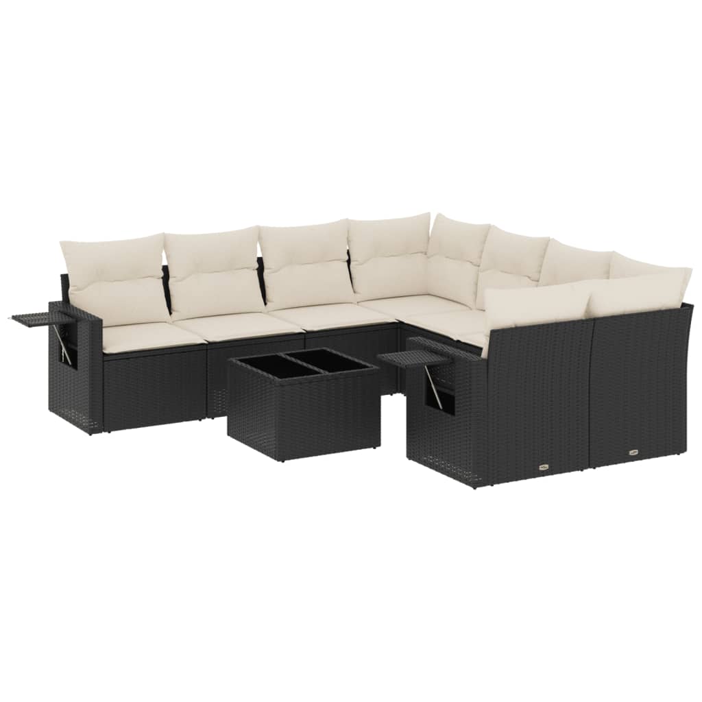 Set Divani da Giardino 9 pz con Cuscini Nero in Polyrattan - immagine 2