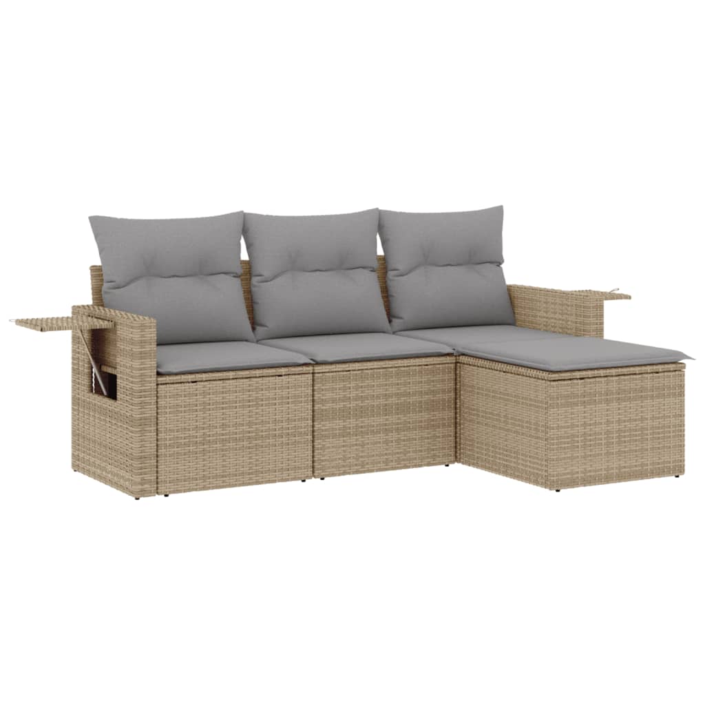 Set Divano da Giardino 4 pz con Cuscini Beige in Polyrattan - immagine 2