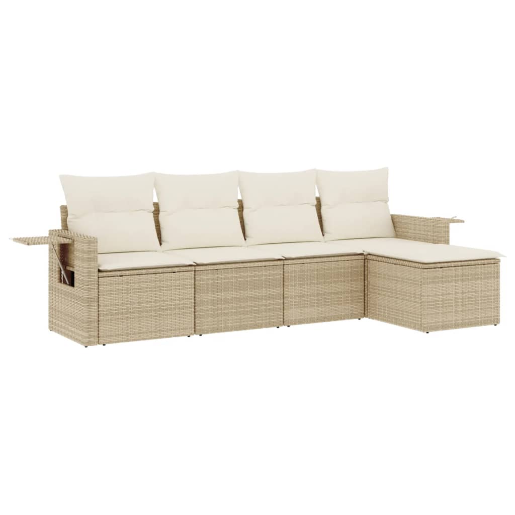 Set Divano da Giardino 5 pz con Cuscini Beige in Polyrattan - immagine 2