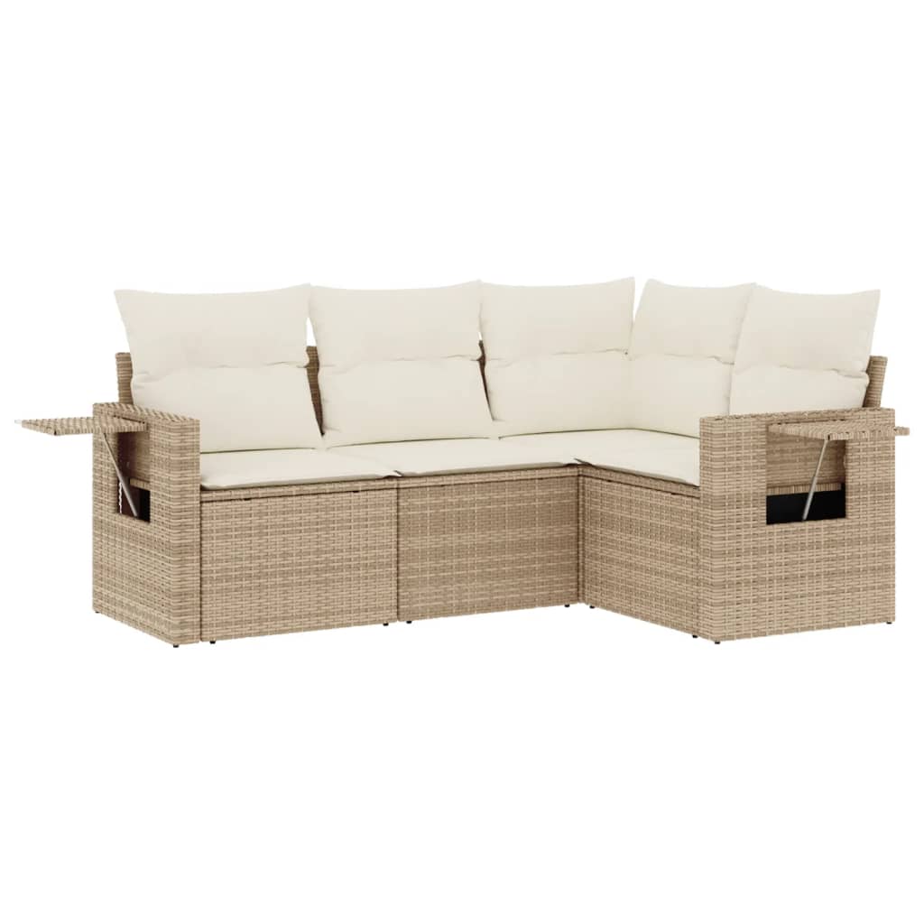 Set Divano da Giardino 4 pz con Cuscini Beige in Polyrattan - immagine 2