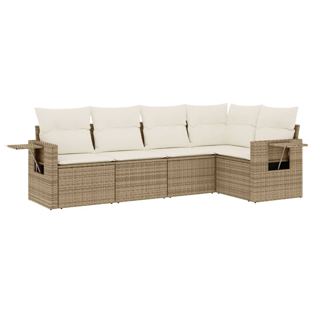 Set Divano da Giardino 5 pz con Cuscini Beige in Polyrattan - immagine 2