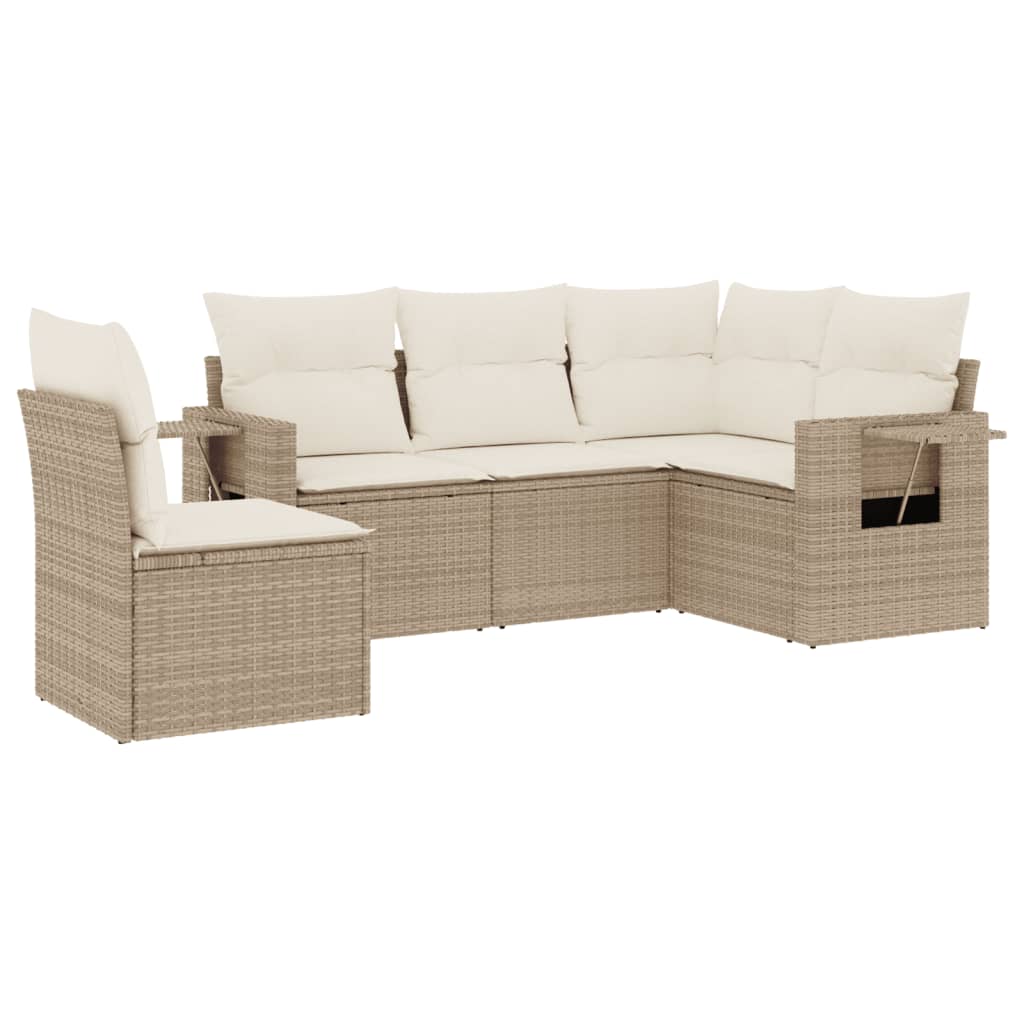 Set Divano da Giardino 5 pz con Cuscini Beige in Polyrattan - immagine 2