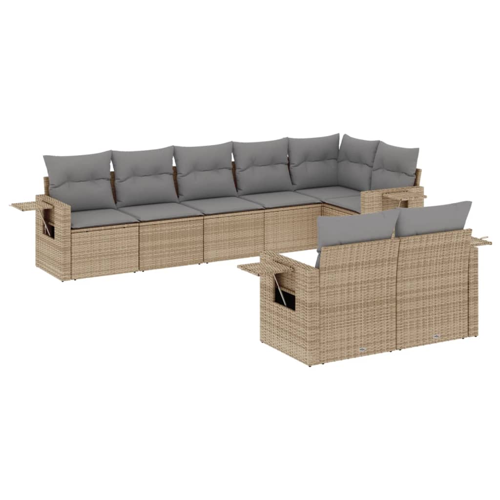 Set Divano da Giardino 8 pz con Cuscini Beige in Polyrattan - immagine 2