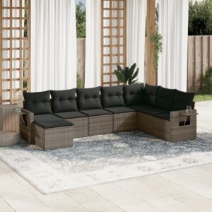 Set Divano da Giardino 8 pz con Cuscini Grigio in Polyrattan
